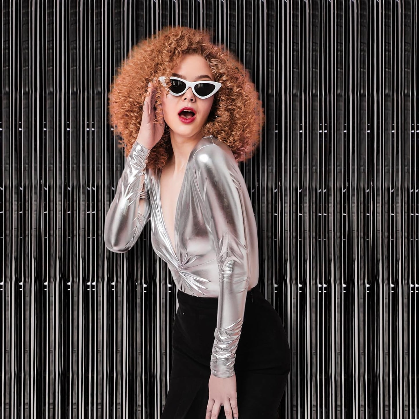 2 Pack Black Foil Fringe Backdrop Curtains, Tinsel Streamers Birthday Party Decorations, Fringe Backdrop for Graduation, Baby Shower, Gender Reveal, Disco Party