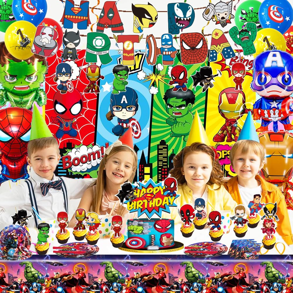 Avenger Theme Birthday Party Supplies Decorations, Including Birthday Banner, Tablecloth, Backdrop