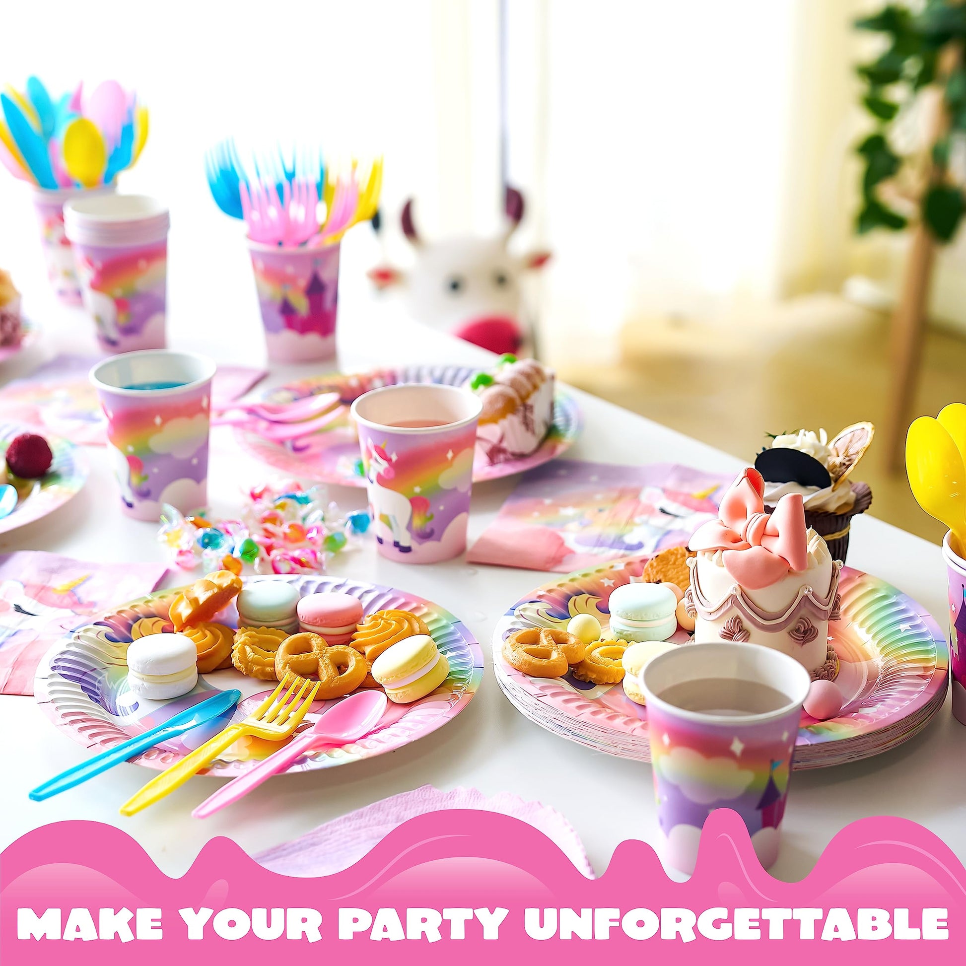 JOYIN 145 Pcs Unicorn Birthday Party Supplies with Unicorn Banner for Girls, 24 Serves Unicorn