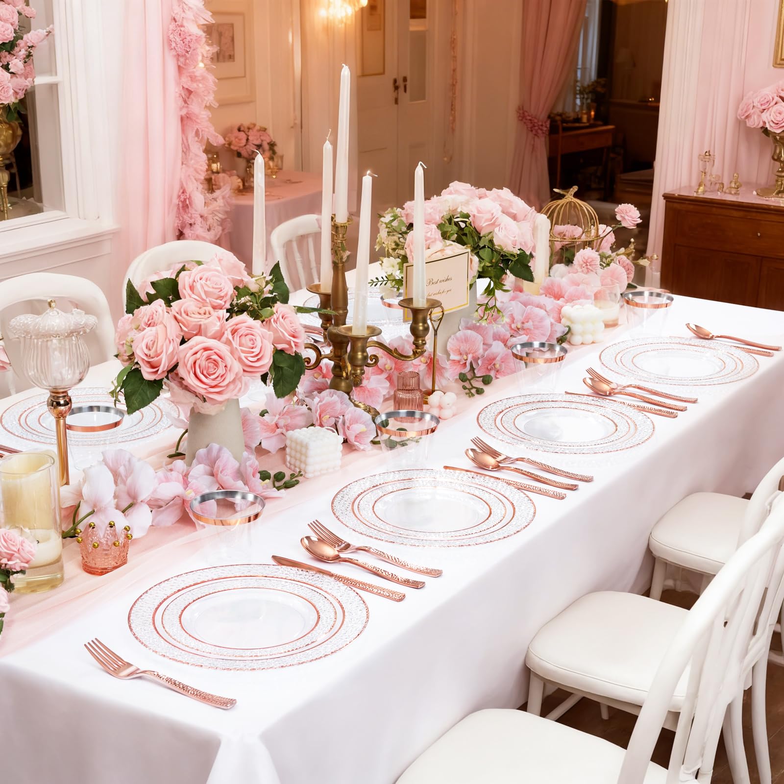Ciaell 150PCS Rose Gold Plastic Plates – Disposable Plates with Rose Gold Plastic Silverware