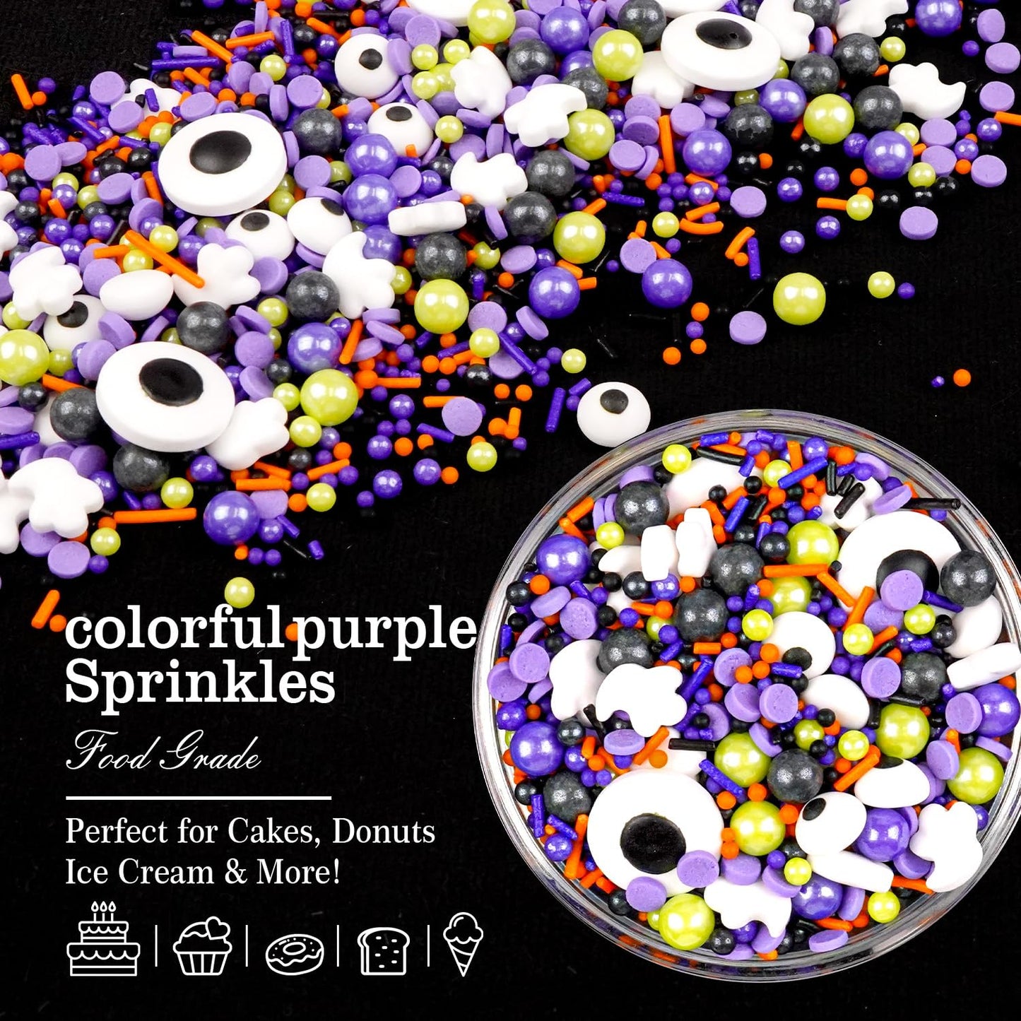 Halloween Sprinkles for Cake Decorating, Edible Candy Eyeballs, Pearl Sugar Sprinkles Mix, 150g/5.29oz, Perfect for Cake Decoration, Cupcake Decorations Ice Cream Toppings