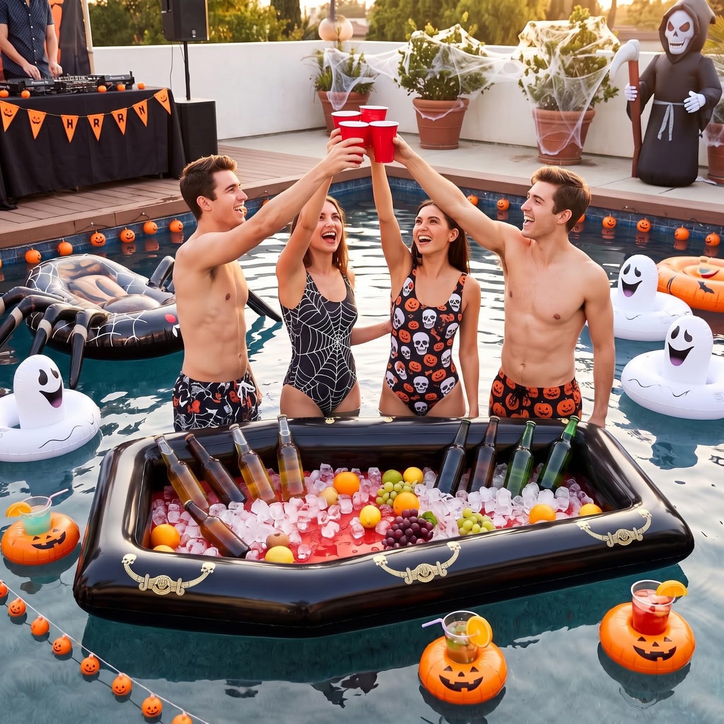 Aoriher 52 Inch Inflatable Coffin Cooler Fake Coffin Floatie Drink Ice Chest Buffet Bucket Beverage