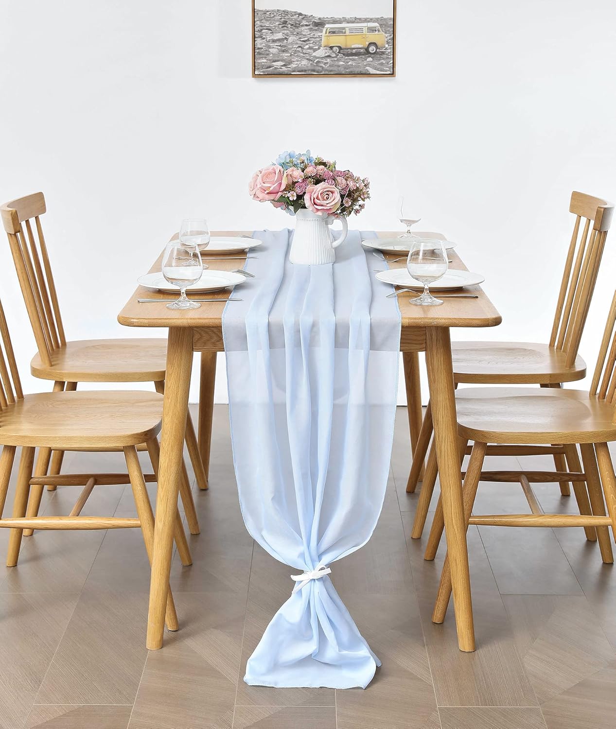 2 Pack 10Ft Baby Blue Chiffon Table Runner Sheer 29x120 Inch for Romantic Wedding Decor Bridal & Baby Shower Birthday Rustic Party Decoration