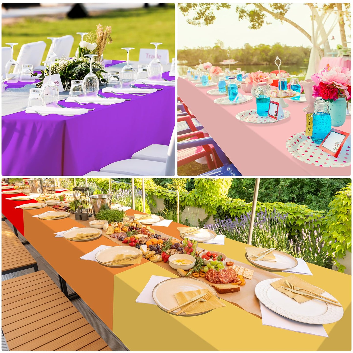 24 Pack Mix Color Plastic Tablecloth Disposable Plastic Rainbow Tablecloth Colorful Rectangle Table