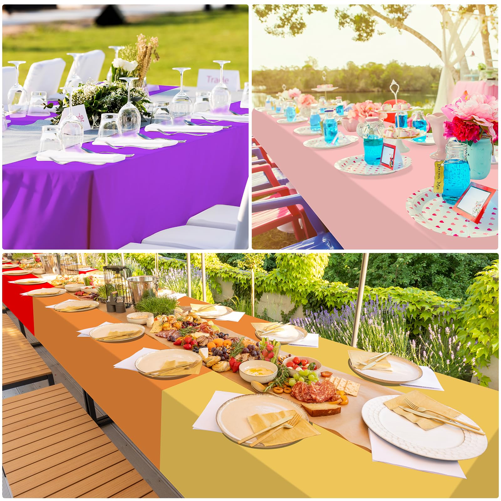 24 Pack Mix Color Plastic Tablecloth Disposable Plastic Rainbow Tablecloth Colorful Rectangle Table