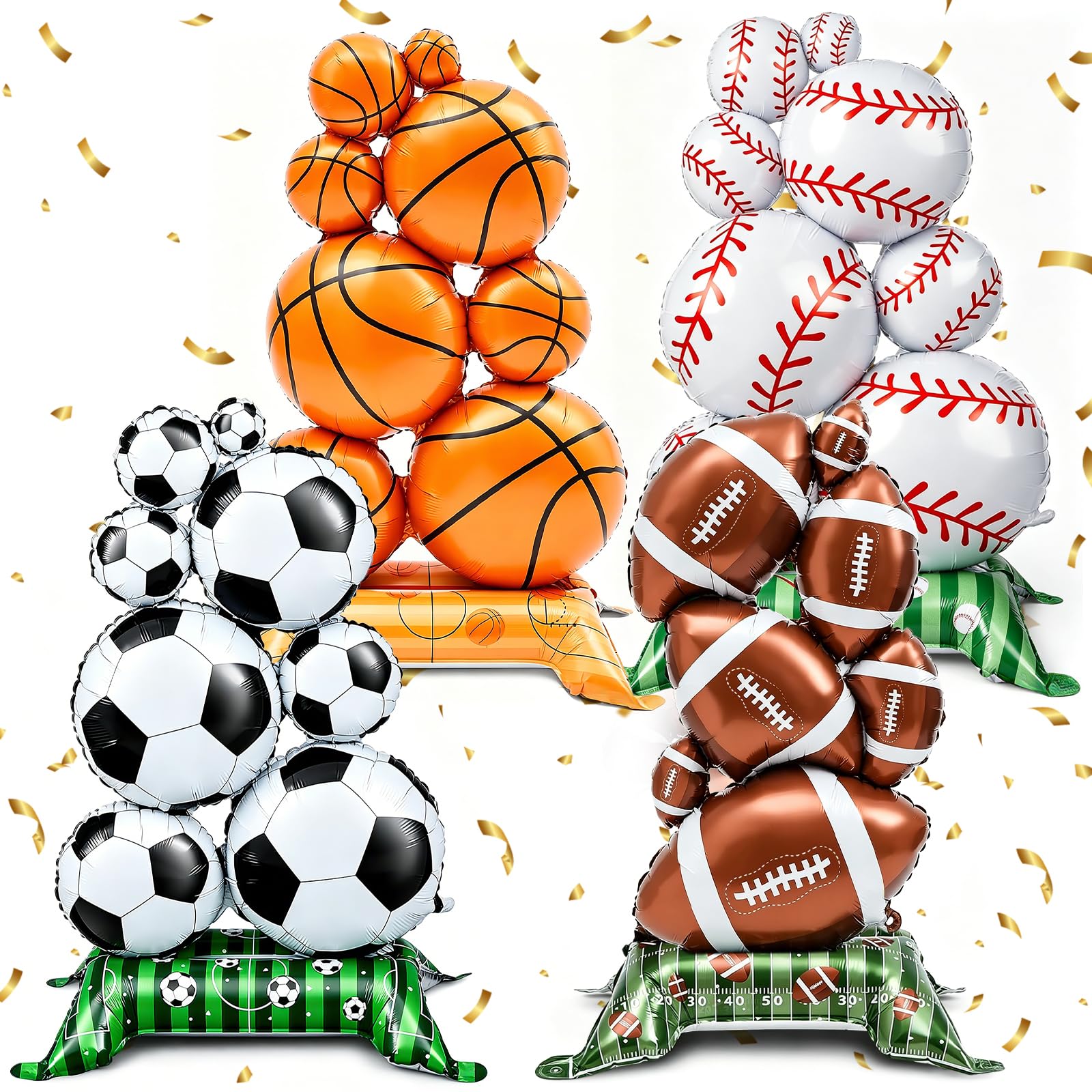 4 Pcs Sports Balloons - 59in Self Standing Foil Balloons for Party Decor