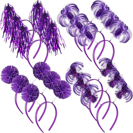 Censen 12 Pcs Halloween Pom Pom Party Headbands Tinsel Ponytails Spirit Head Bopper Headwear for Christmas Birthday Holiday