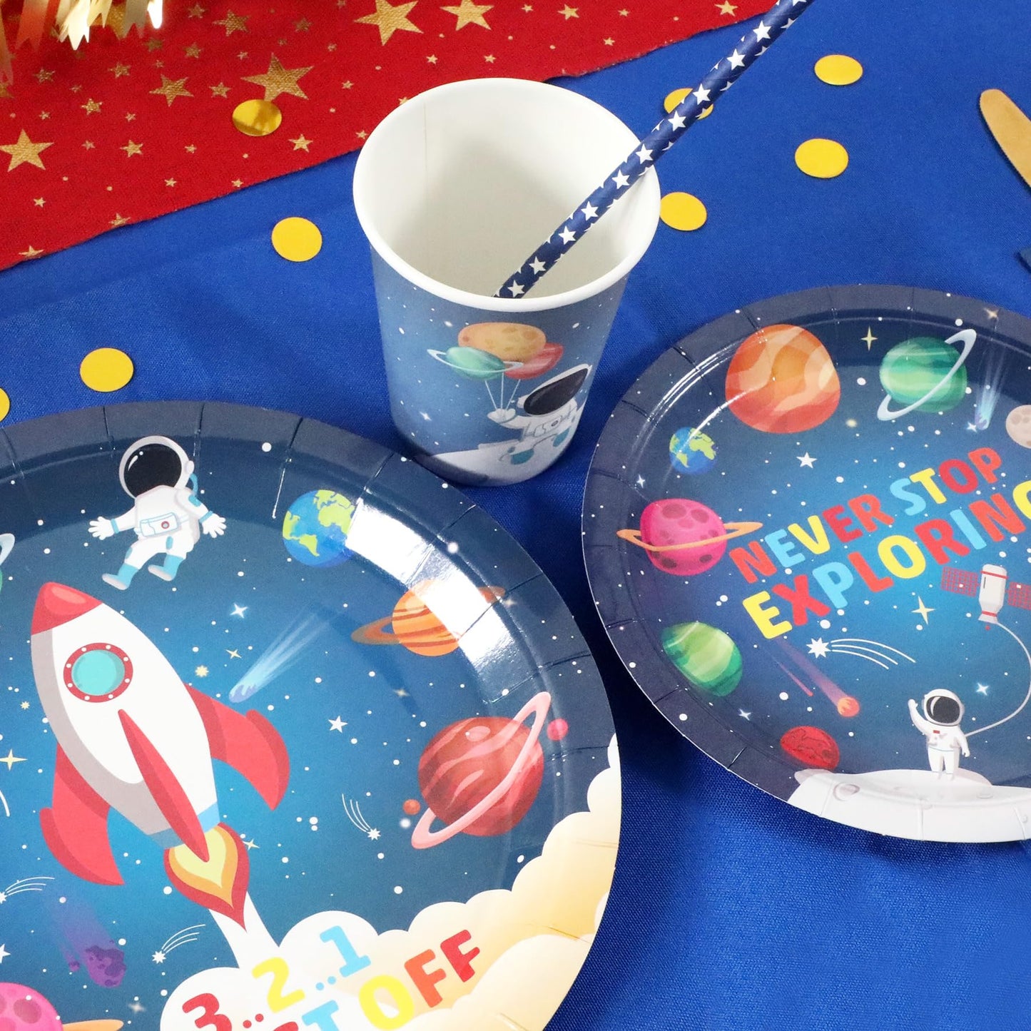 Recheel Space Themed Party Plates Set, Outer Space Party Decorations