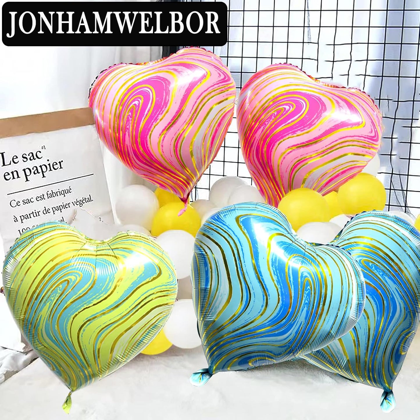 Jonhamwelbor 20Pcs 18 inch Marble Blue Foil Mylar Heart Shape Balloons Decorations Valentines Birthday Wedding Baby Shower Party (Marble Blue)