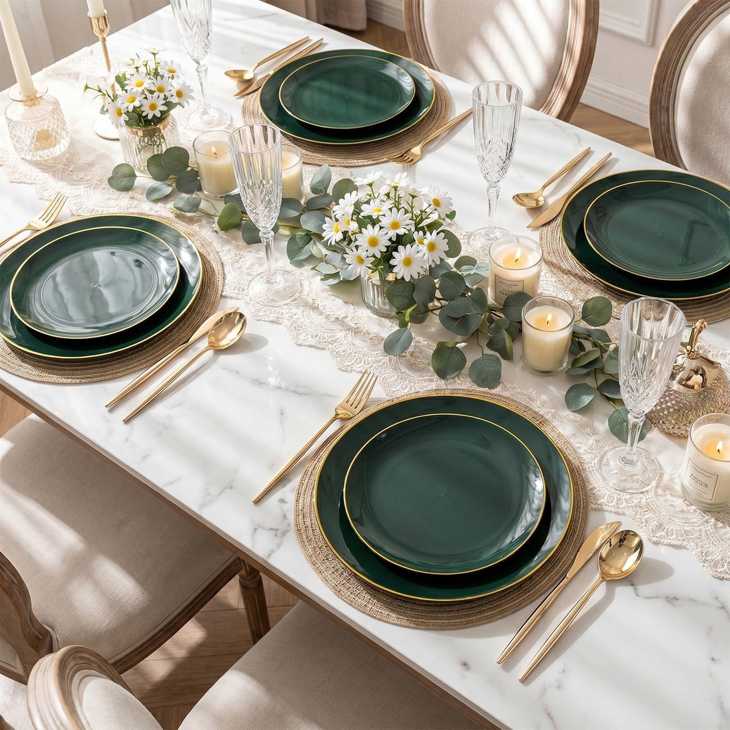 I00000 150Pcs Green Plastic Plates,Premium Disposable Plates for Wedding