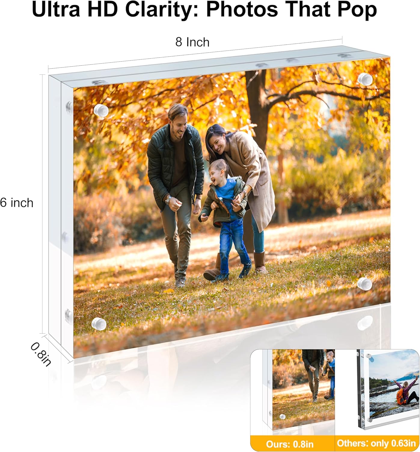 5 Pack 6x8 Acrylic Picture Frames - 20% Thicker Double Sided Magnetic Frame with UV Protection - Freestanding Clear Frameless Display for Tabletops - Modern Photo Frame Set for Home & Office Decor