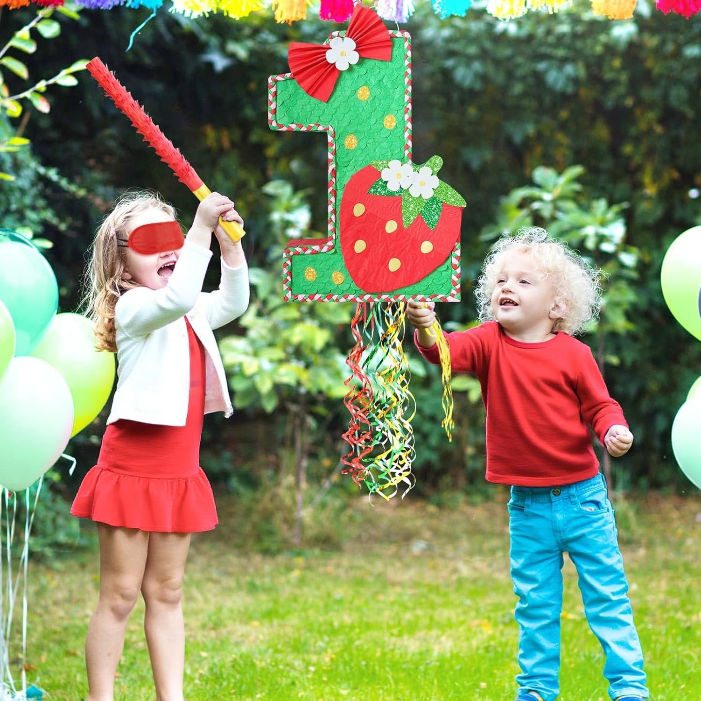 WERNNSAI Berry First Pinata - Sweet One Birthday Party Decorations Strawberry Party Game Number 1 Pinata for Baby Shower Theme Party Favor With Blindfold