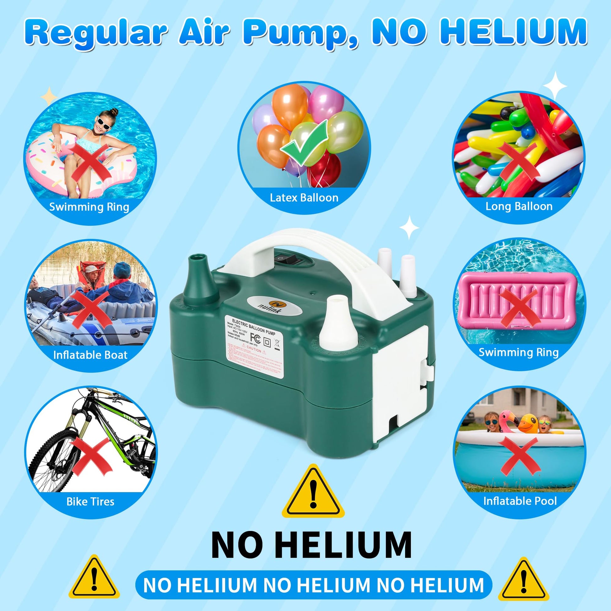 NuLink Balloon Pump Electric Portable Dual Nozzle Air Pump for Balloons Blower Pump Inflator for