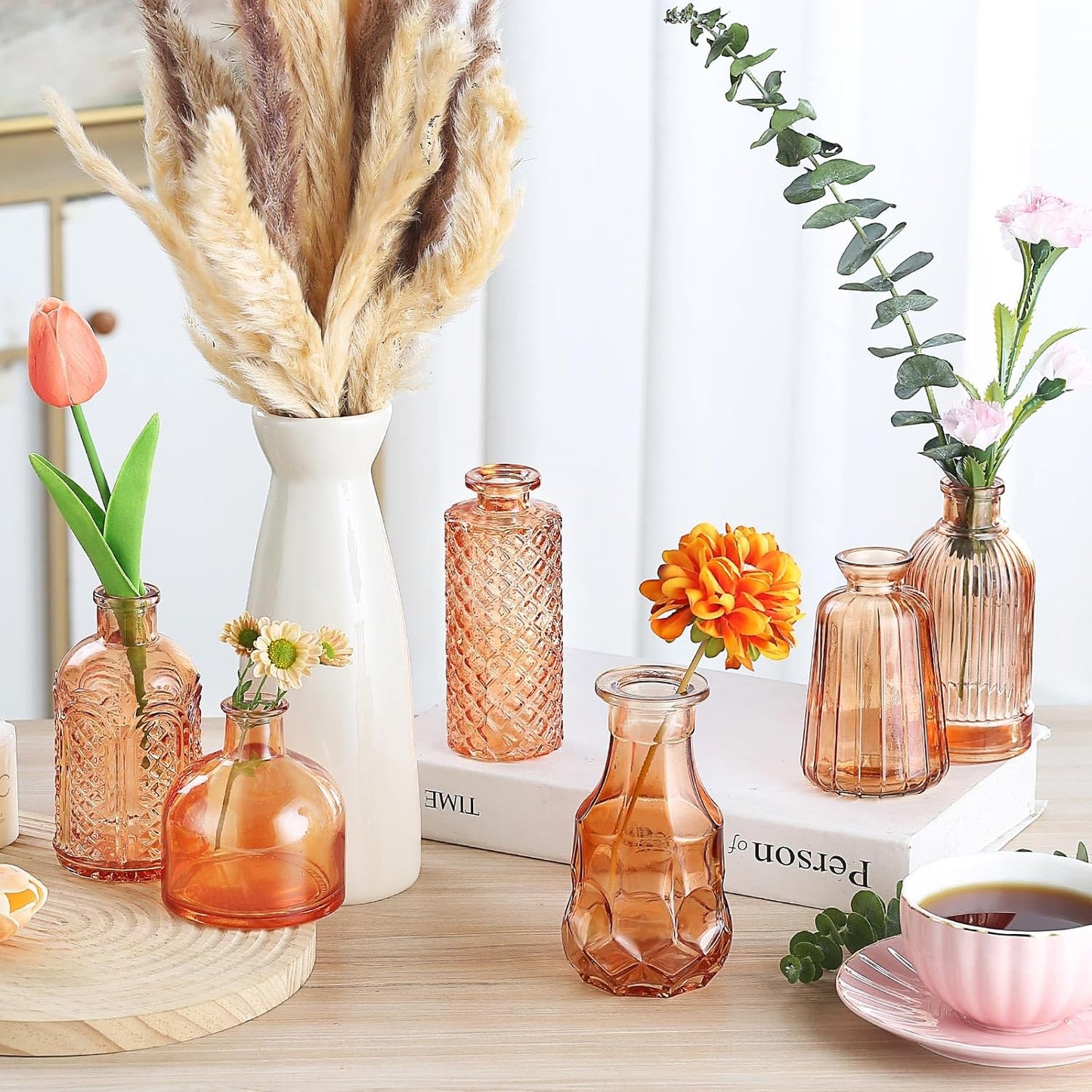 Bud Vases15 Pcs for Centerpieces Wedding,Flower Vases in Bulk for Rustic Home Decor,Small Vases for Wedding,Mother's Day,Graduation,Christmas,Birthday Party,Valentine's Day(Amber)