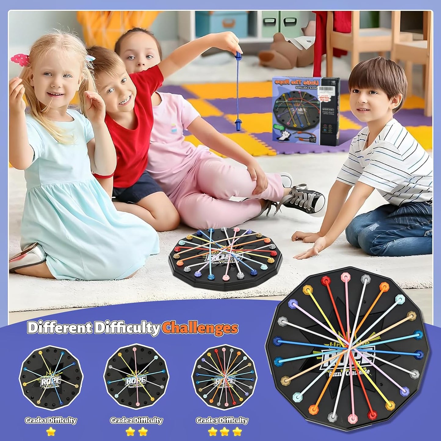 Brainy Knots Rope Untangling Game, Twisted Challenge Puzzle Game, Educational Strategy Board Game for Adults Kids, Portable Family Travel Party Toys Gifts for All Ages (Black#2)