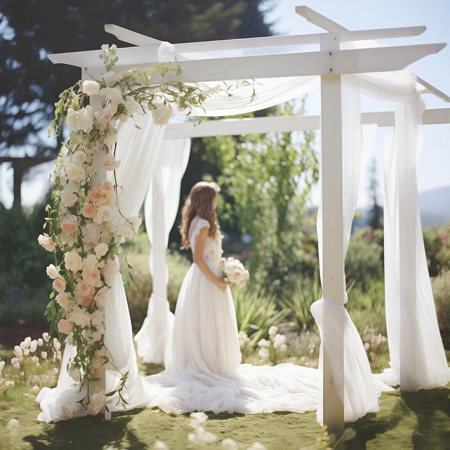 Wedding Arch Draping Fabric 1 Panel 30" X 20FT Sheer Arch Drapes Fabric White Backdrop Curtains for Wedding Arbor Ceremony Birthday Party