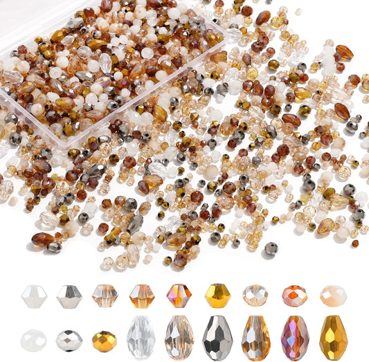 Glass Beads for Jewelry Making -800PCS Brown Crystal Beads for Bracelet Making Kit, Assorted Round Rondelle Gemstone Beads for DIY Crafts,Friendship Bracelets（Brown）