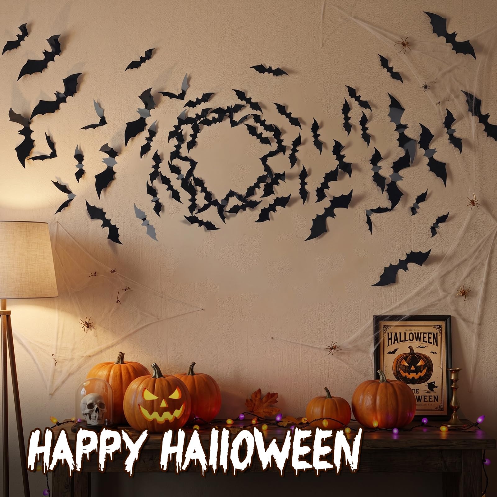 140Pcs Bats Halloween Decor, Real Scary Bat Stickers for Halloween Party