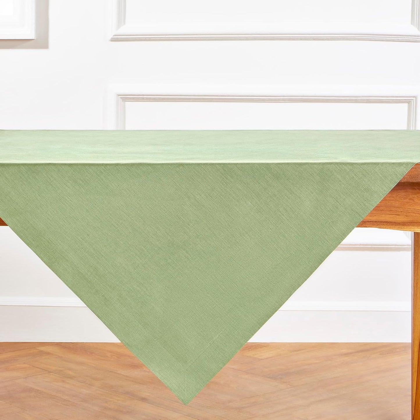 Solino Home Linen Tablecloth 52 x 52 Inch - 100% Pure Linen Laurel Green Square Tablecloth - Fete, Machine Washable Table Throw for Fall, Autumn, Thanksgiving