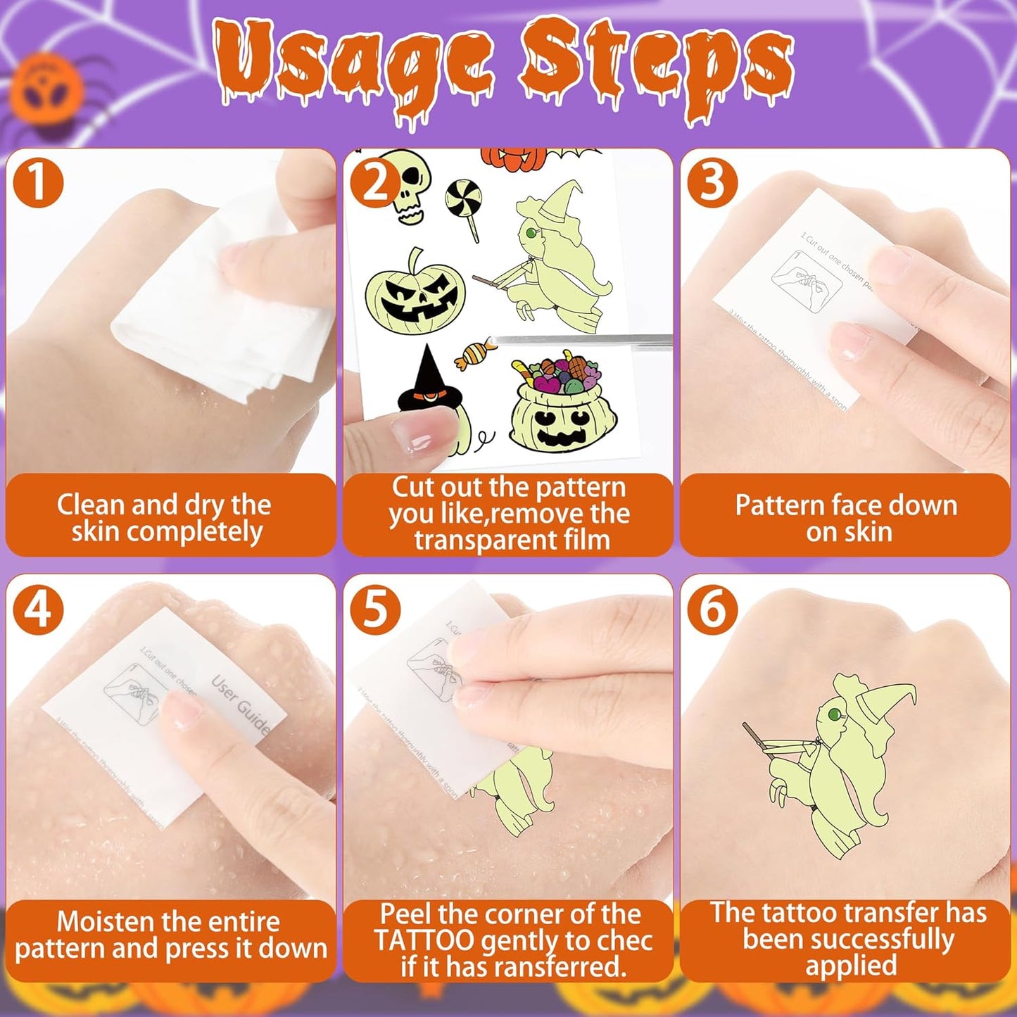 145 Styles Halloween Tattoos for Kids, 12PCS Halloween Luminous Tattoos, Glow in Dark Ghosts Pumpkin Fake Temporary Tattoos Stickers Bulk for Trick or Treat Party Decorations Accessories Supplies