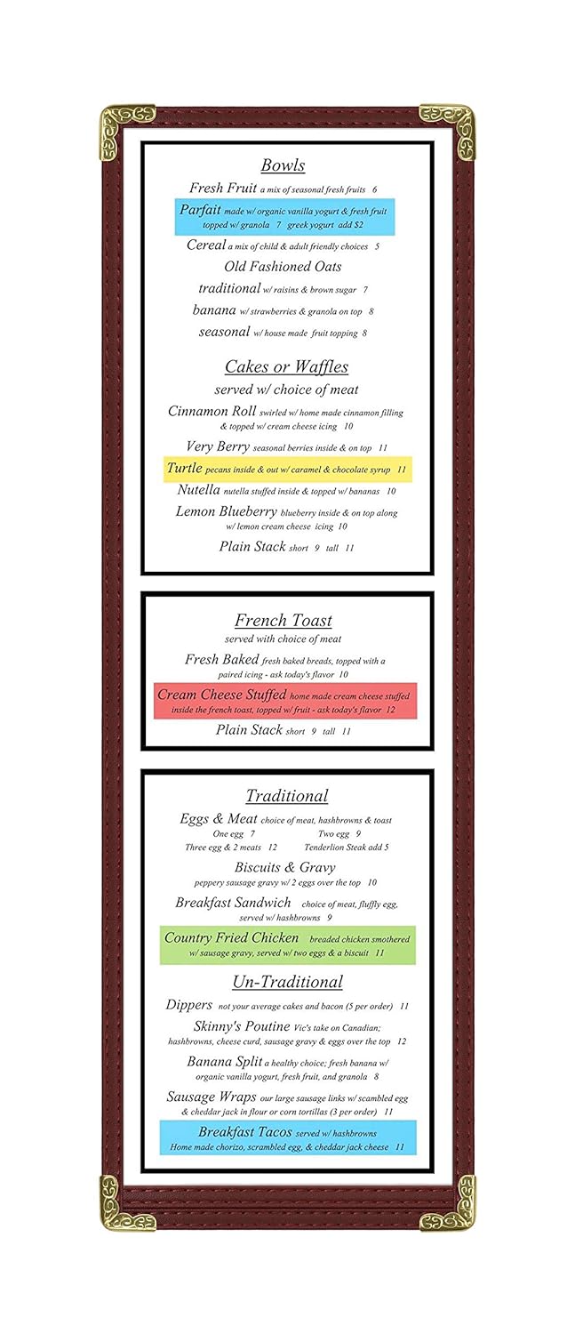 Goodsmart Restaurant Menu Covers - 25 Pack Burgundy 1-Page/2-View 4.25" x 14", Top-Loading Vinyl Menu Holders with Clear Sleeves, Double-Stitched Edge, Leather-Style Café Covers with Gold Corners