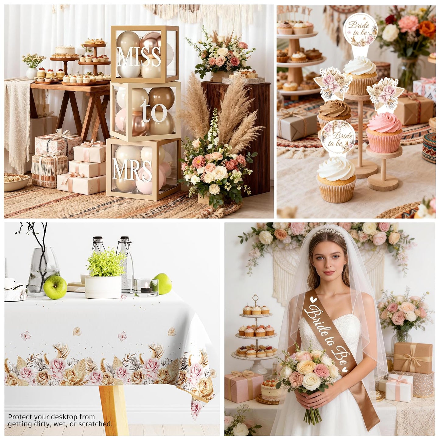 cocomigo 301pcs Boho Bridal Shower Decorations Complete Party Set 25 Guests