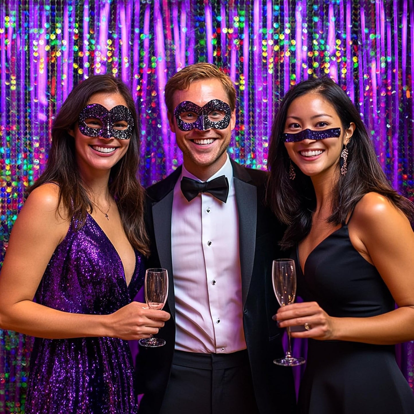 4 Packs Purple Foil Fringe Curtain, Purple Glitter Metallic Tinsel Backdrop for Birthday, Wedding, Baby Shower, Princess Bachelorette Christmas New Year Party Decorations Supplies