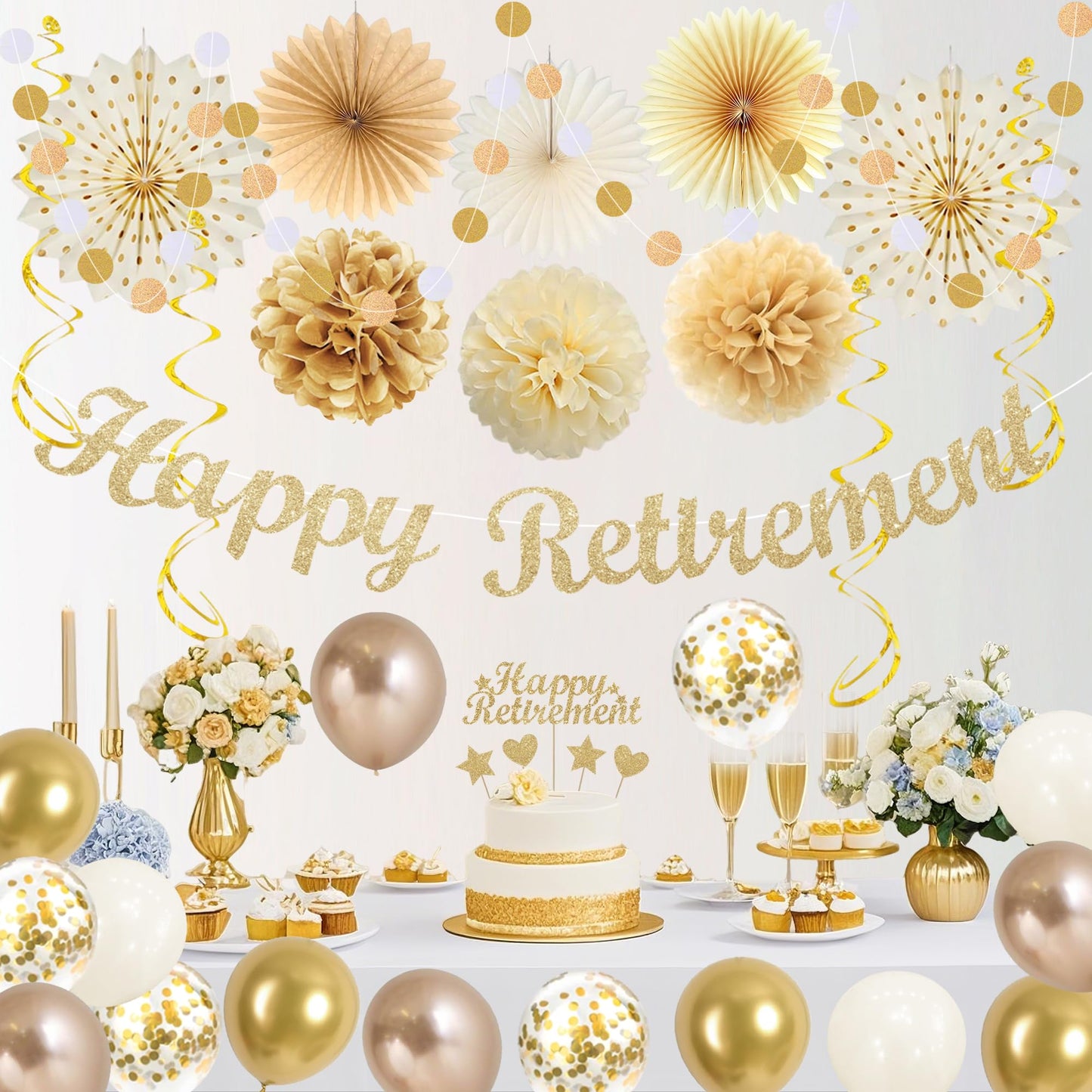 Vlipoeasn Champagne Gold Retirement Decorations for Men Women with Sash