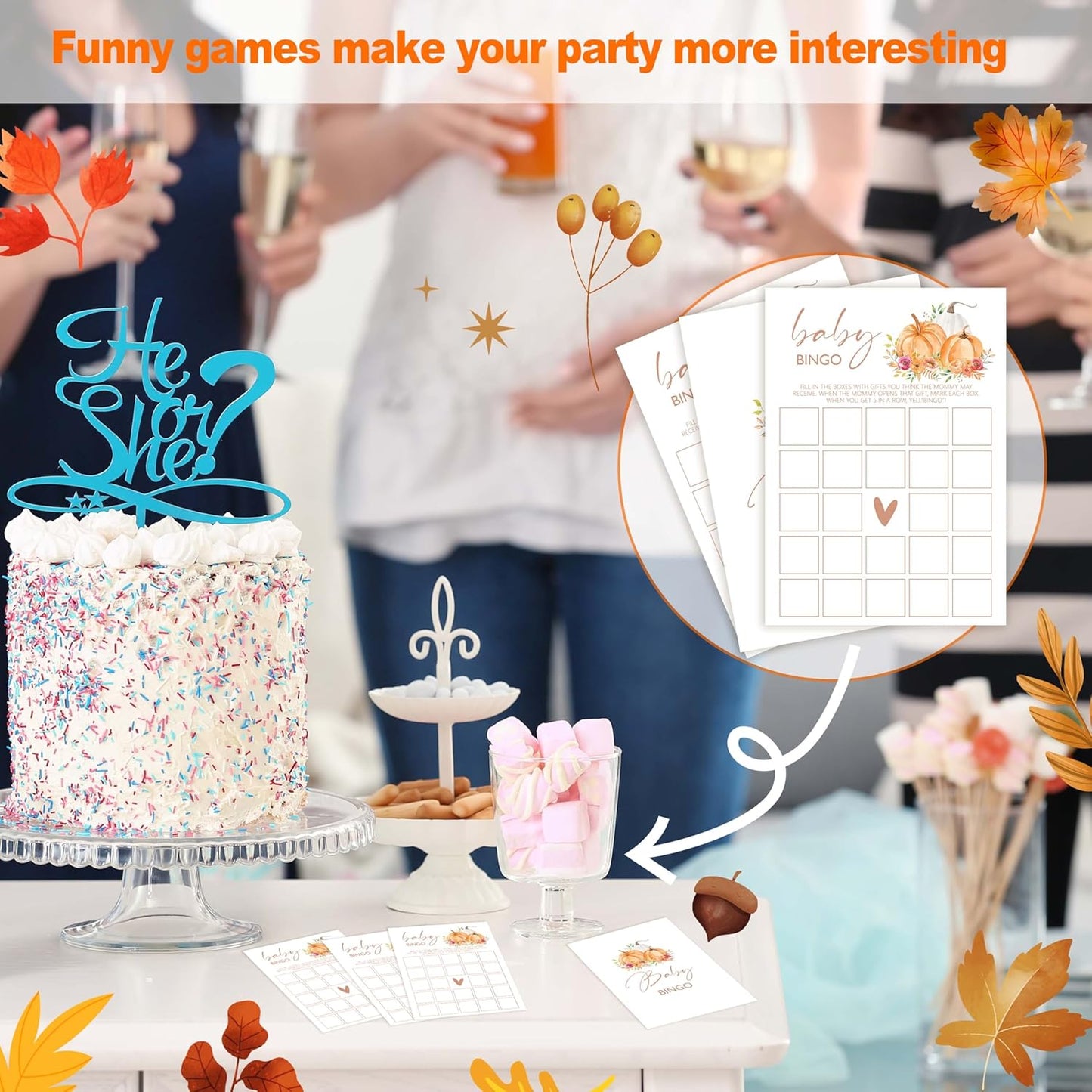 Baby Shower Games: Thanksgiving Bingo, Gender Reveal Party Decorations - 25 Sets