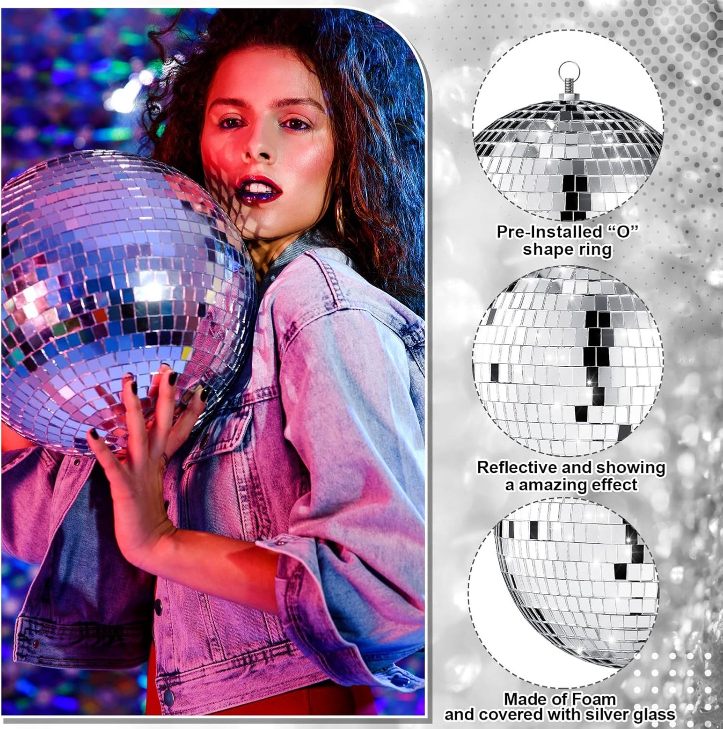 Haull 8 Pcs Large Disco Ball Set Silver Mirror Disco Reflective Ball with Hanging Ring Party Ornament Decoration for Stage Club Ballroom Dance Hall Wedding Prom Props(8'', 6'')