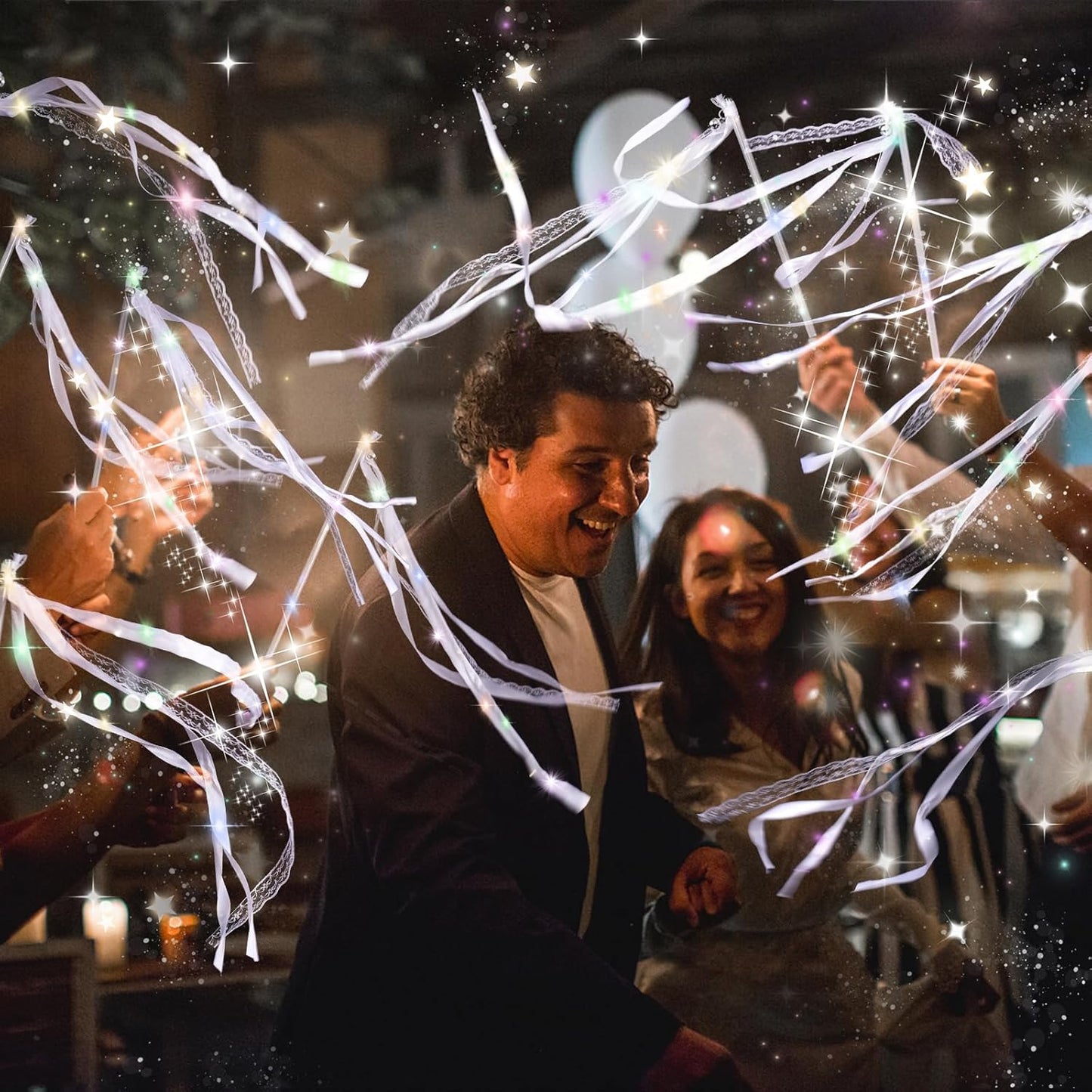 100 Pieces Light up Wedding Wands with Ribbons & Bells –LED Silk Wedd Fairy Wands Streamers with Warm White & Colorful Lights for Wedding Send Off Ideas, Parties, and Celebrations