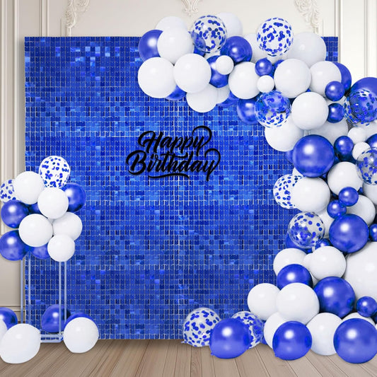 24PCS Blue Shimmer Wall Backdrop, Square Sequin Backdrops Panel, Glitter Wall Background for Birthdays, Weddings, Graduation, Engagements, Disco Bachelorette Party Decoration (4FTx6FT)