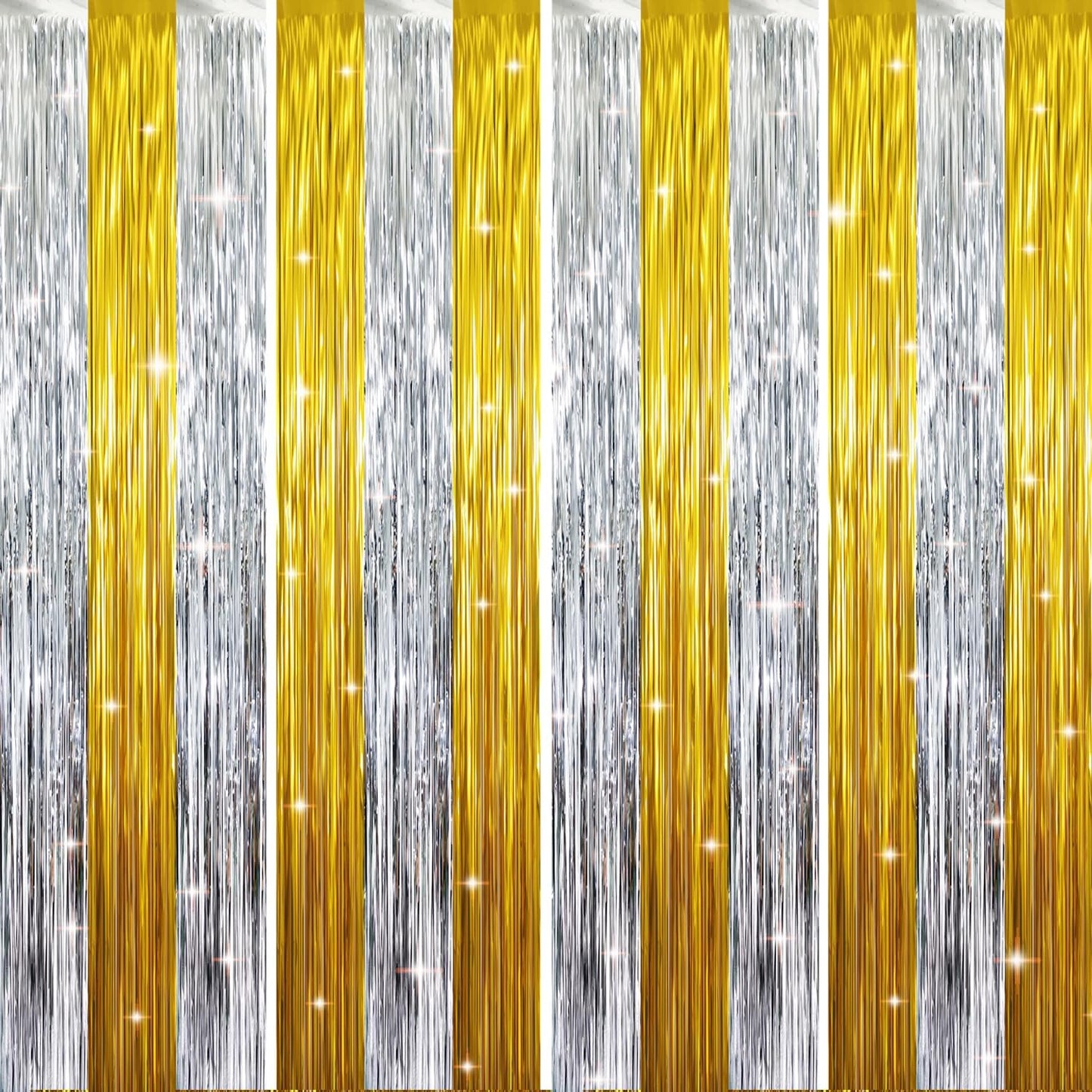 GOER 3.2 ft x 8.2 ft Metallic Tinsel Foil Fringe Curtains Party Backdrop Party Streamers for Birthday,Graduation,New Year Eve Decorations Wedding Decor (4 Pcs,Gold&Silver)