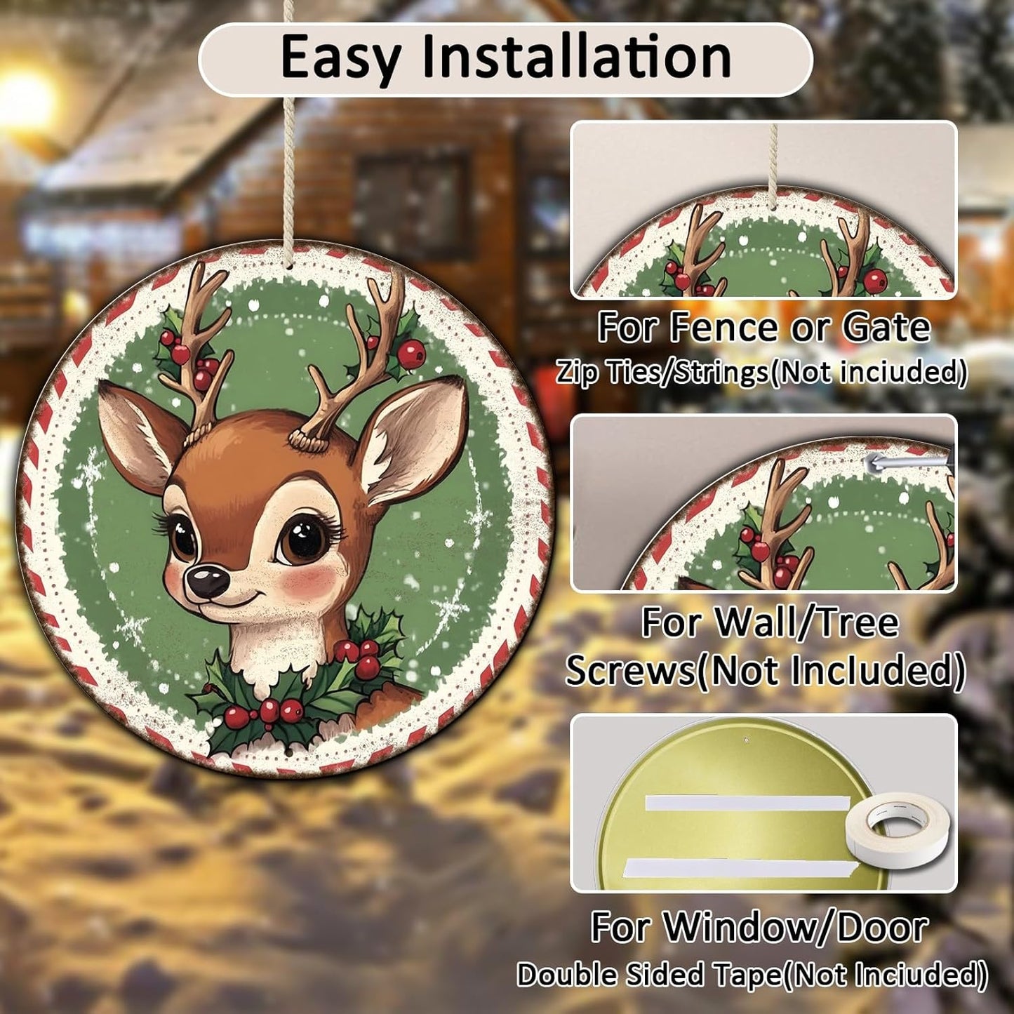 Round Retro Reindeer Metal Tin Sign - Vintage Christmas Decor for Home Coffee Wall - 12 * 12 in