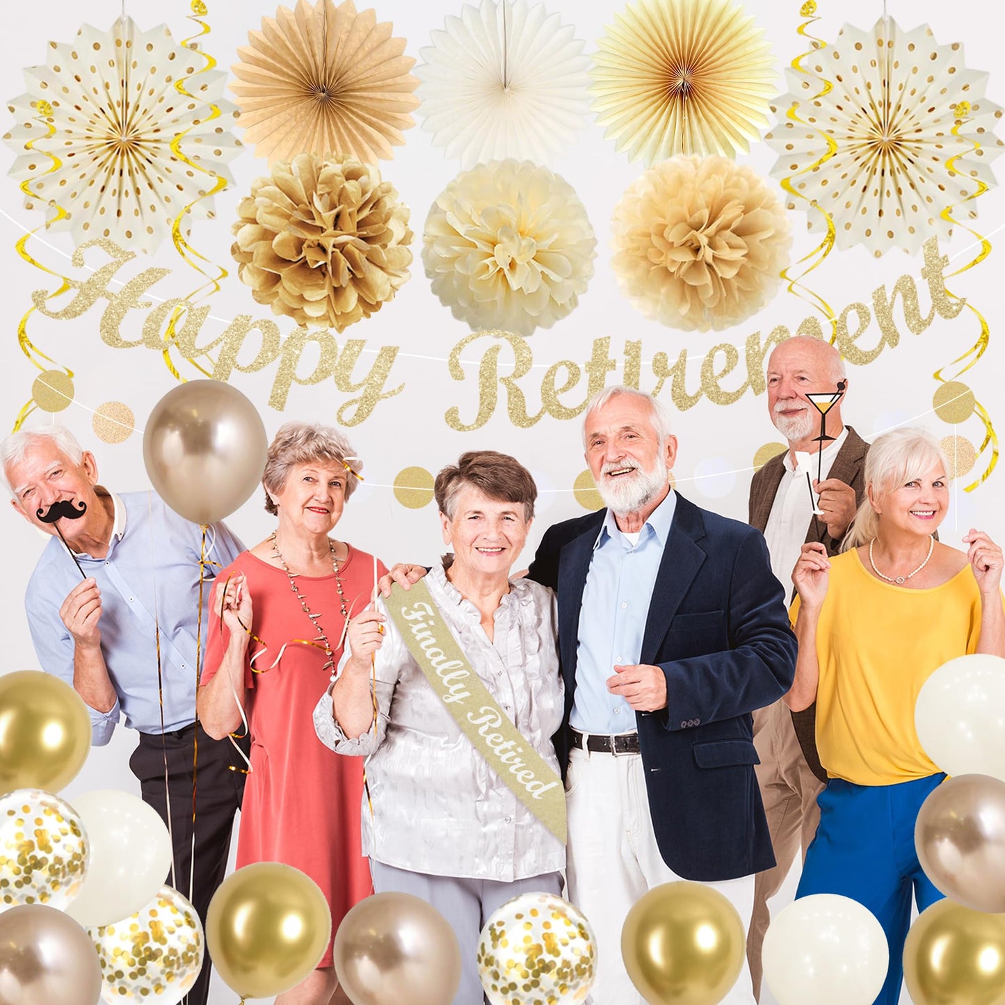 Vlipoeasn Champagne Gold Retirement Decorations for Men Women with Sash
