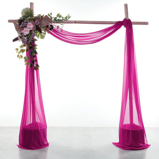 VDS Pack of 3 Panel (30 Inch X 20 Feet) Wedding Arch Draping Fabric Sheer Chiffon Fabric Drapery for Wedding Ceremony Reception Swag Backdrop Canopy Chuppah ARBO Altars Decoration (Magenta)