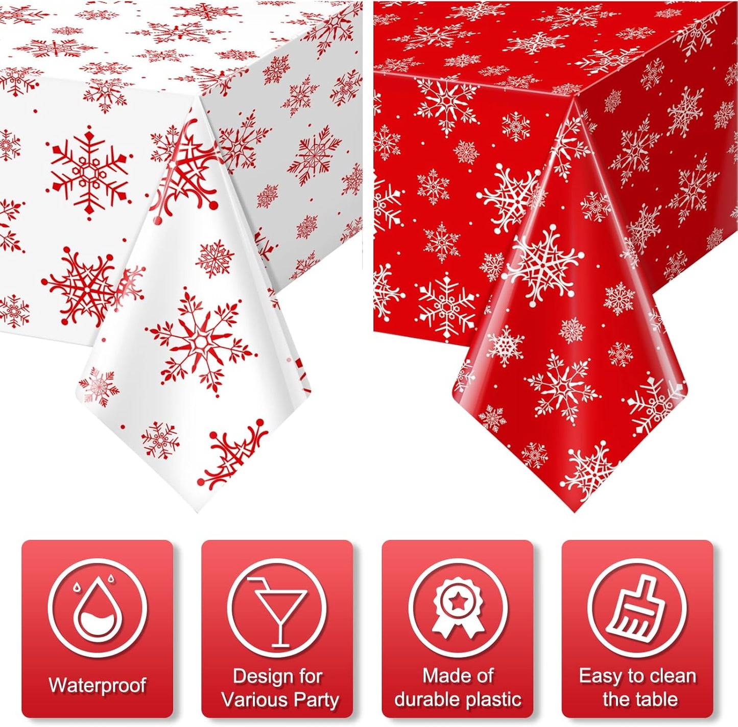 12 Pieces Christmas Snowflake Plastic Party Tablecloth Decorations,54x108 inch Disposable White Red Rectangle Snowflake Xmas Table Cover Backdrop for Winter Christmas Holiday New Year Party Supplies