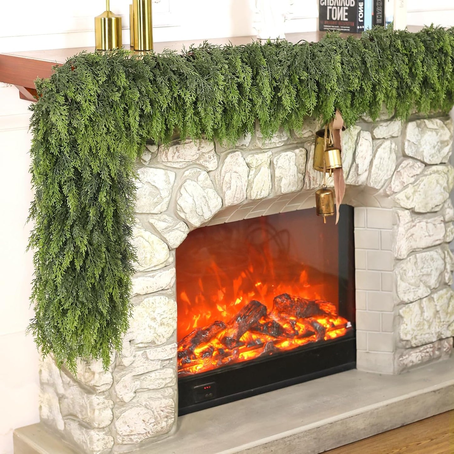 Real Touch Cedar Garland - Artificial Christmas Garlands Faux Green Cedar Fake Pine Needles Garland for Fireplace,Table, Stairs, Mantle, Window,Indoor Outdoor,Home,Holiday Decor(1 PCS,5 FT)