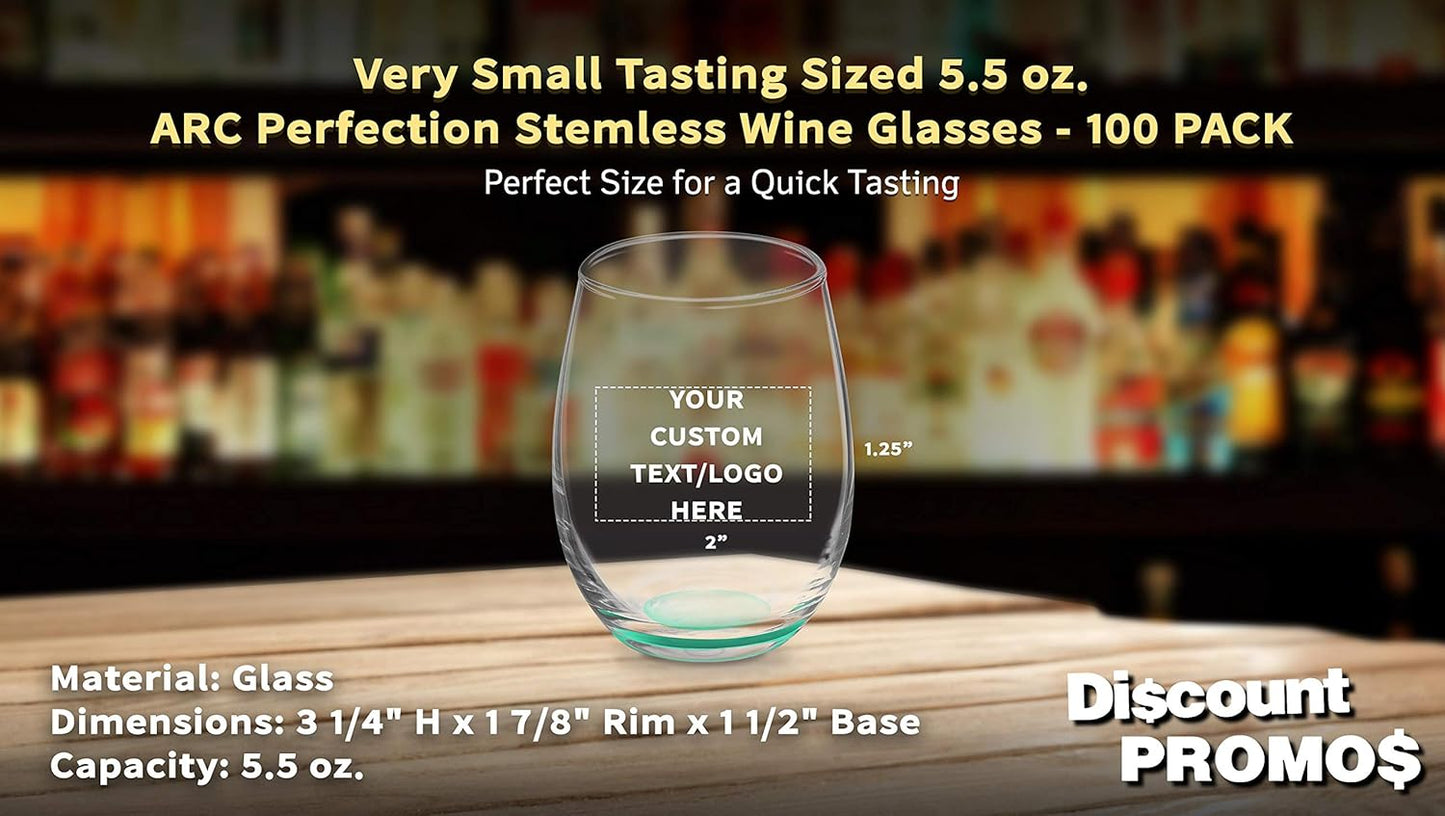 Custom Stemless Wine Glasses by ARC 5.5 oz. Set of 100, Personalized Bulk Pack - Perfect for Hotel, Bar, Restaurant or Lounge - Green