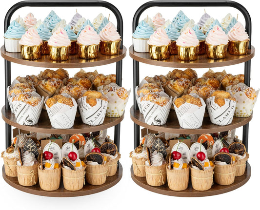 2 Pack Wooden Cupcake Stand, 3 Tier Large Cupcake Tower Stand 50 Cupcakes, Dessert Stand Cupcake Display Stand Cupcake Tower for Party, Wedding, Birthday, Halloween, Farmhouse Decor