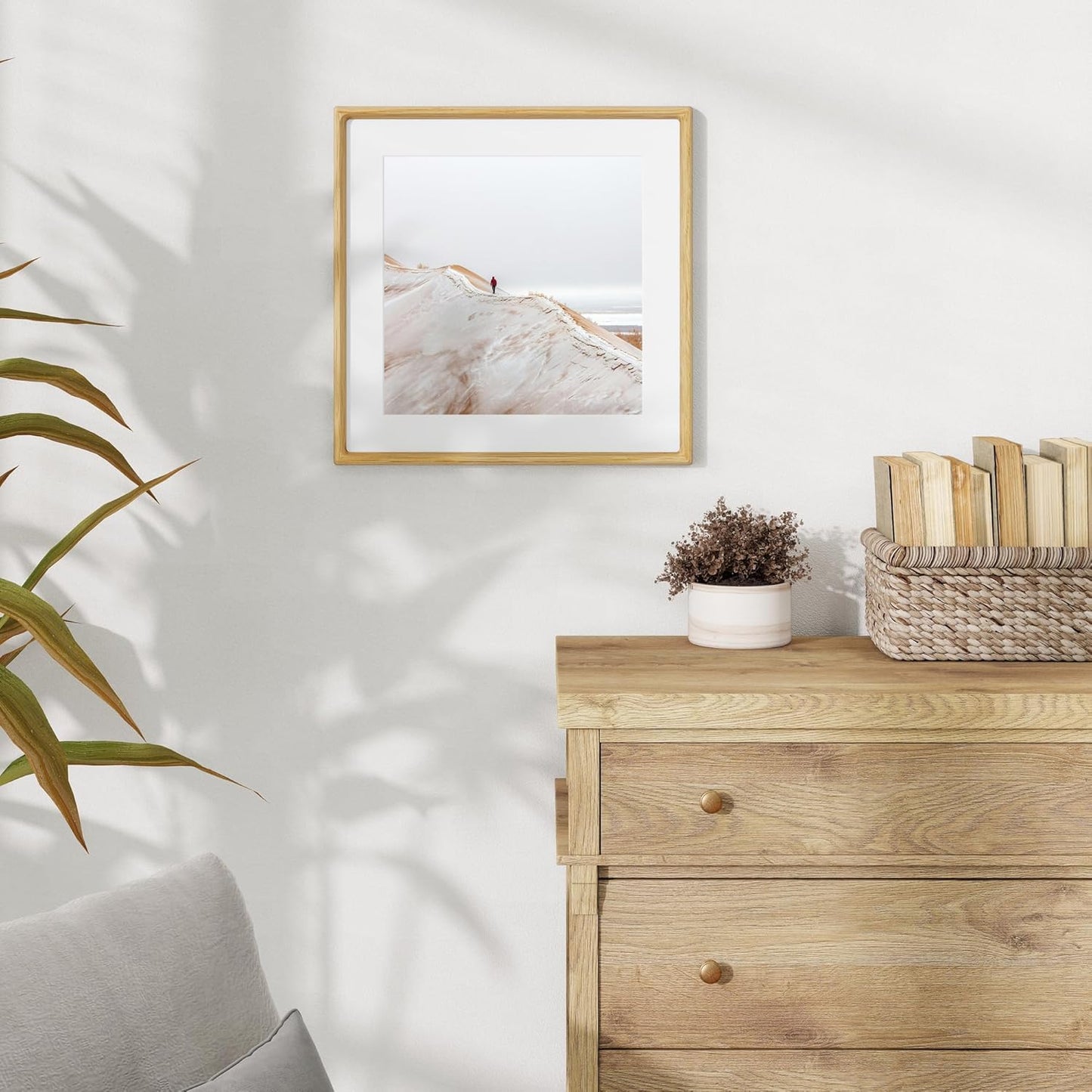 16x16 Picture Frame USA-Sourced Natural White Oak Wood Solid Original Wood Photo Frame Rounded Corner with Mat to 12x12 Picture Display with Real Glass Family, Wedding Picture, Photo, Certificate