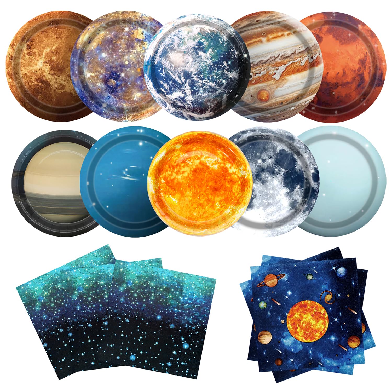 UROINEPA Space Theme Party Decorations 100Pcs Galaxy Planet Outer Space Disposable Plates and