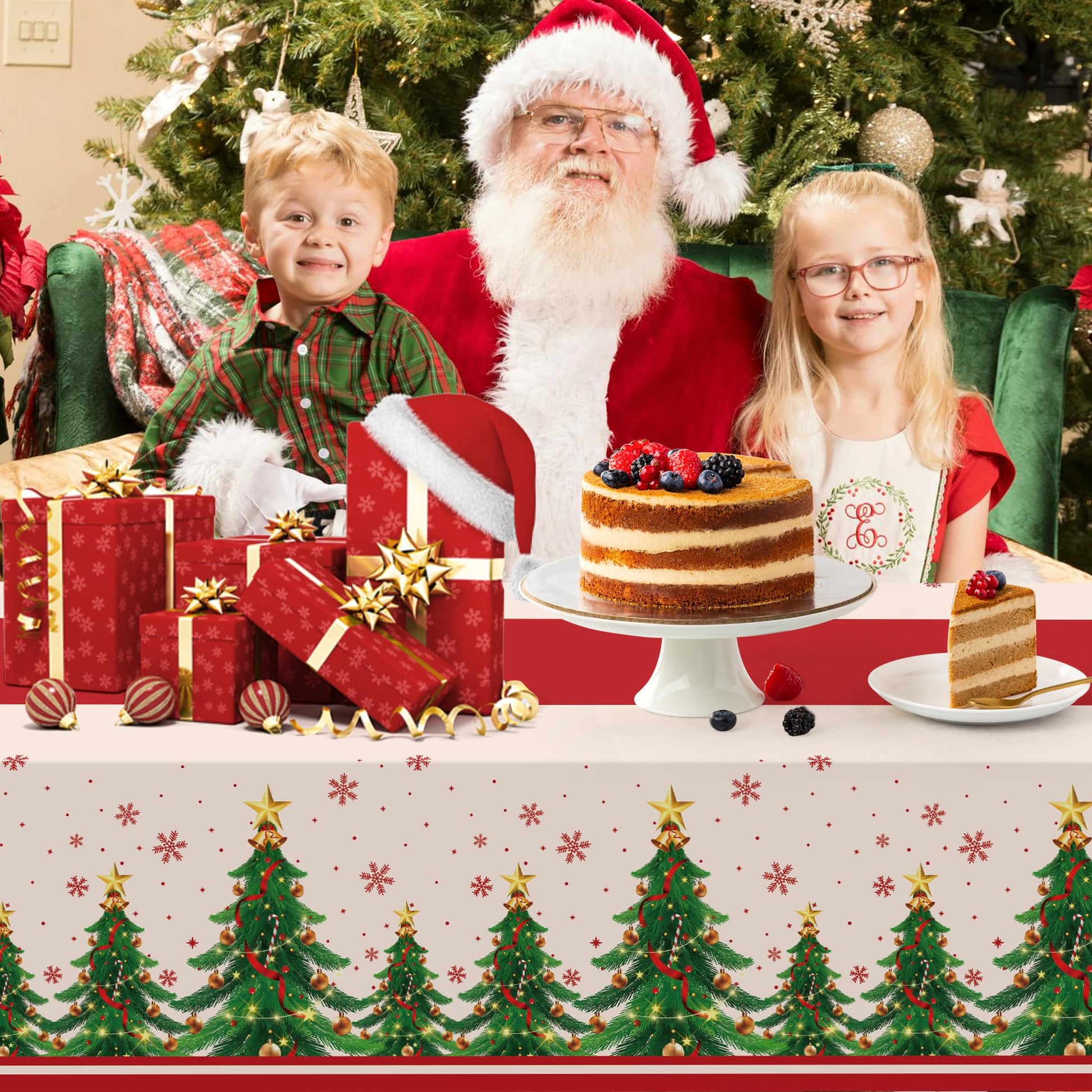 Childom 2 Pack Christmas Tablecloths,Christmas Party Decoration,54 x 108 Inch,Disposable Plastic