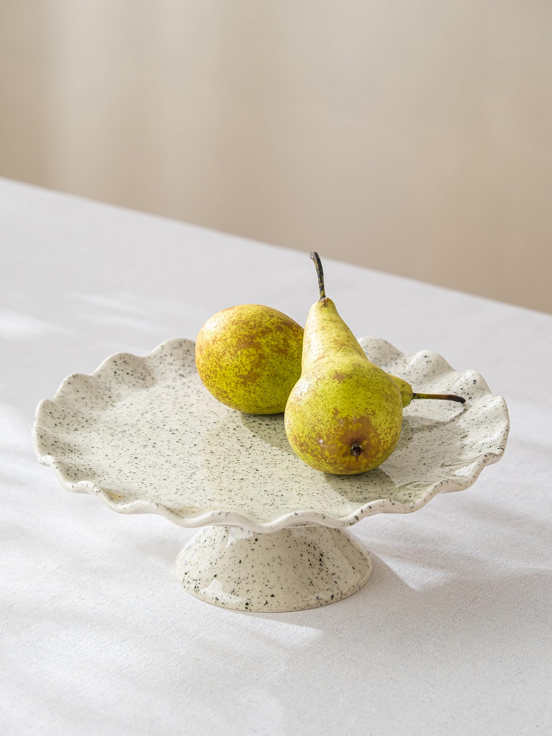 YHOJOY Ceramic Cake Stand, Small Cake Plate for 8 Inch Cake, Speckled White