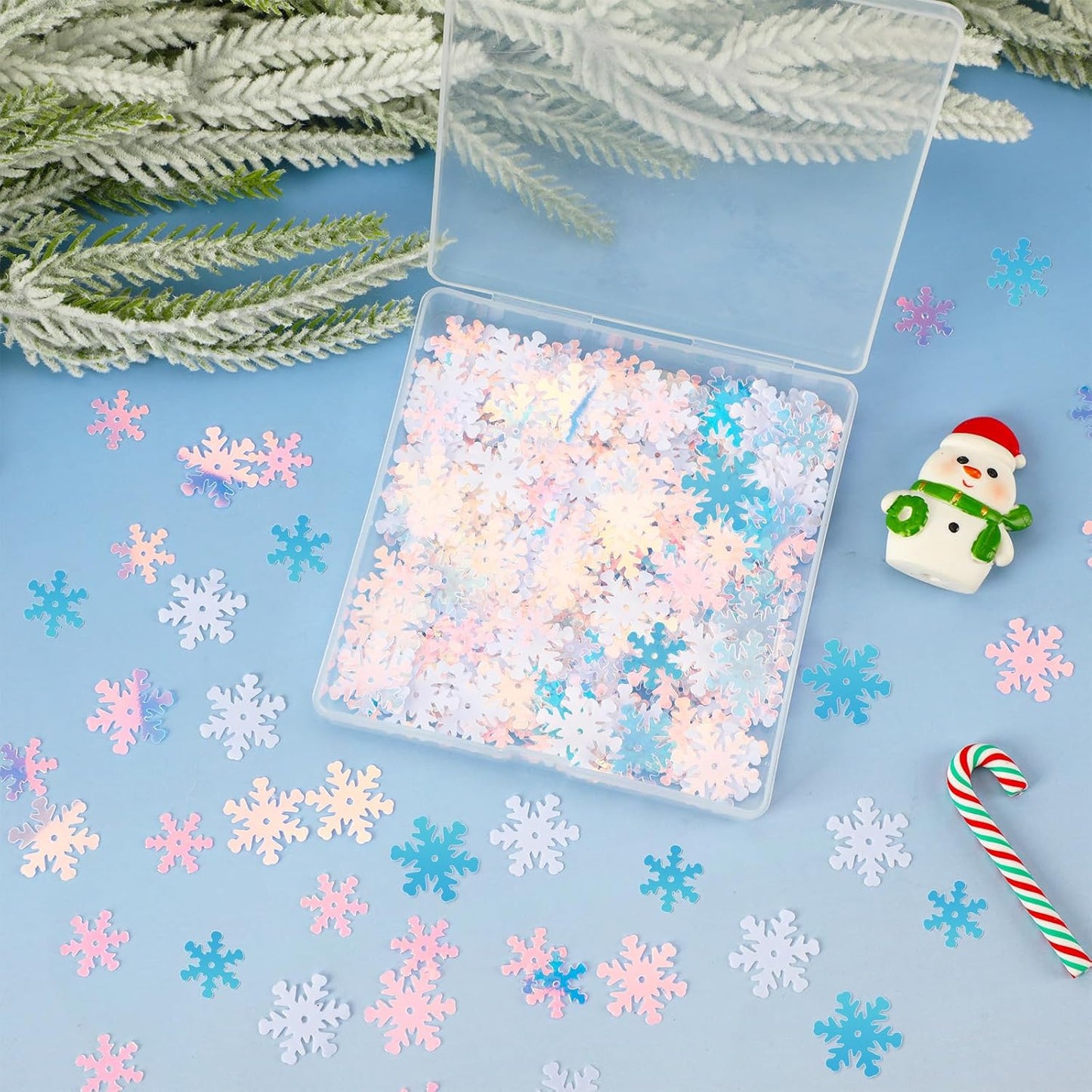 MARFOREVER Snowflakes Glitter Confetti, Christmas Sparkly Clear and White Snowflake Scatter Mixed Size Winter Party Sprinkles Winter Wonderland Frozen Decorations