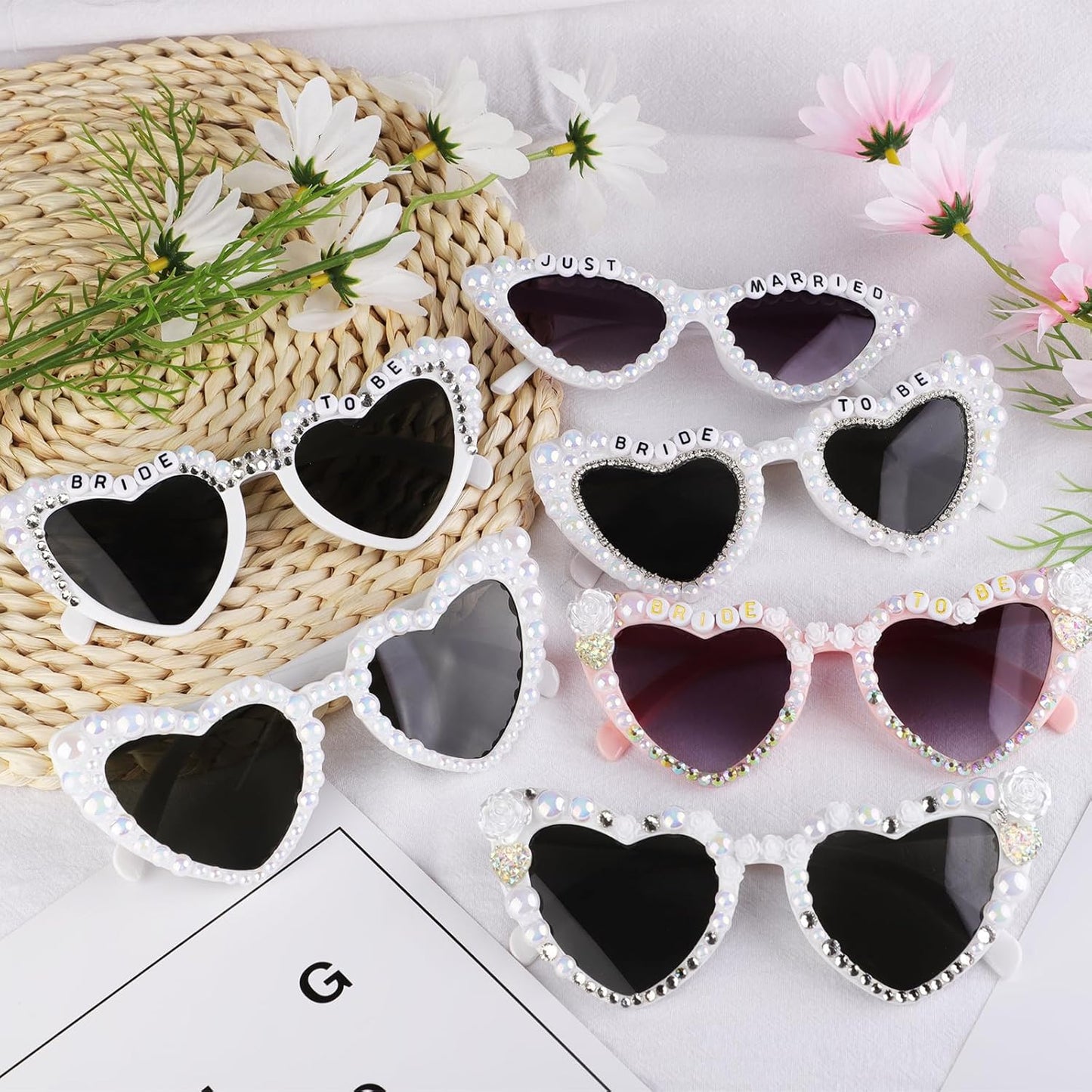 Bride Sunglasses for Bachelorette White Heart Glasses for Bride to Be Gift, Bachelorette Accessories Party Favors
