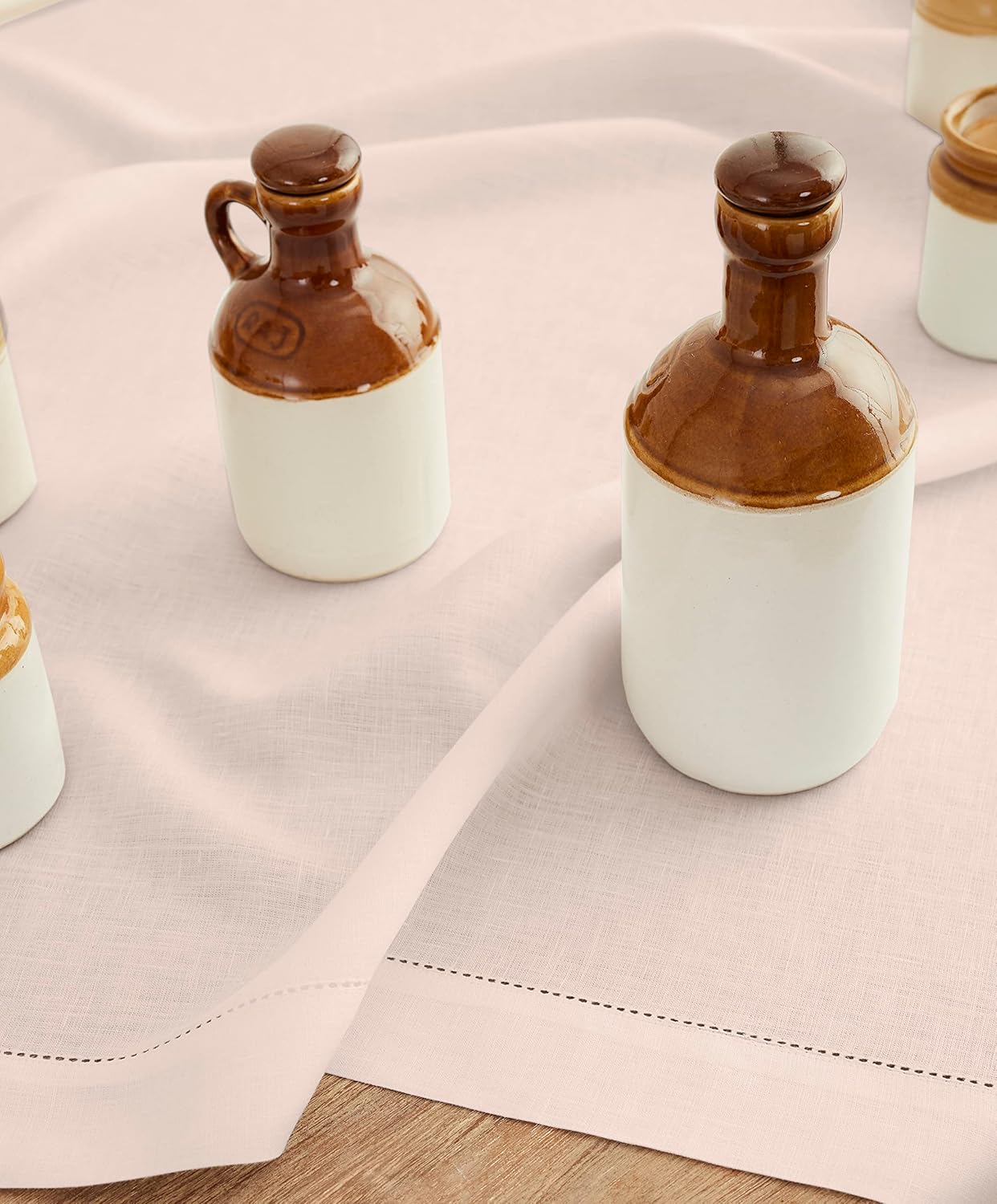 Solino Home Pink Linen Tablecloth 52 x 52 Inch - 100% Pure Linen Square Table Throw - Classic Hemstitch, Machine Washable Table Cloth for Halloween