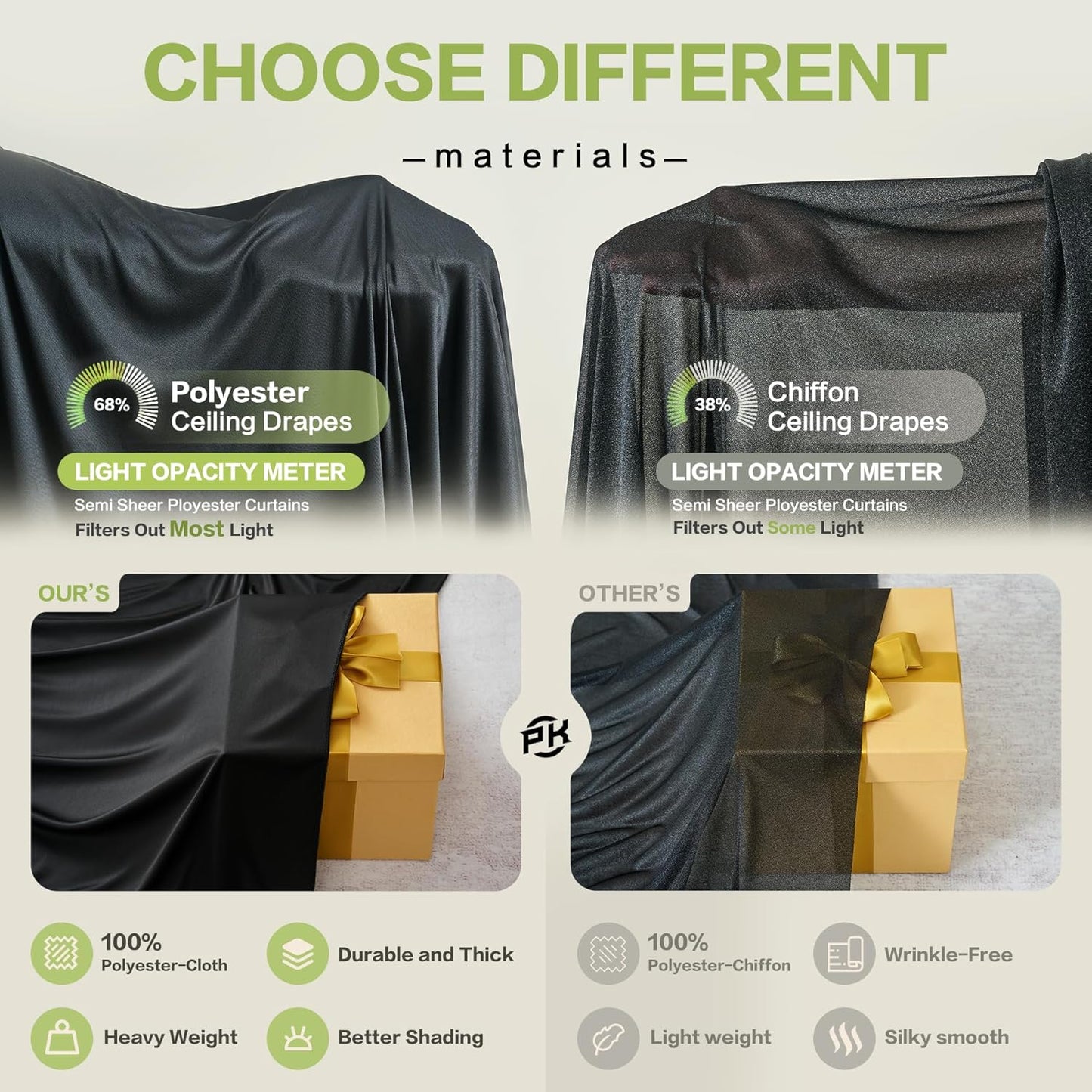 PartyVillage 60ft×15ft Black Backdrop Curtain for Halloween Parties, 12 Panels Wrinkle Free 15 FT Long Polyester Photo Backdrop Drapes Back Drop Cloth for Birthday Photography Background