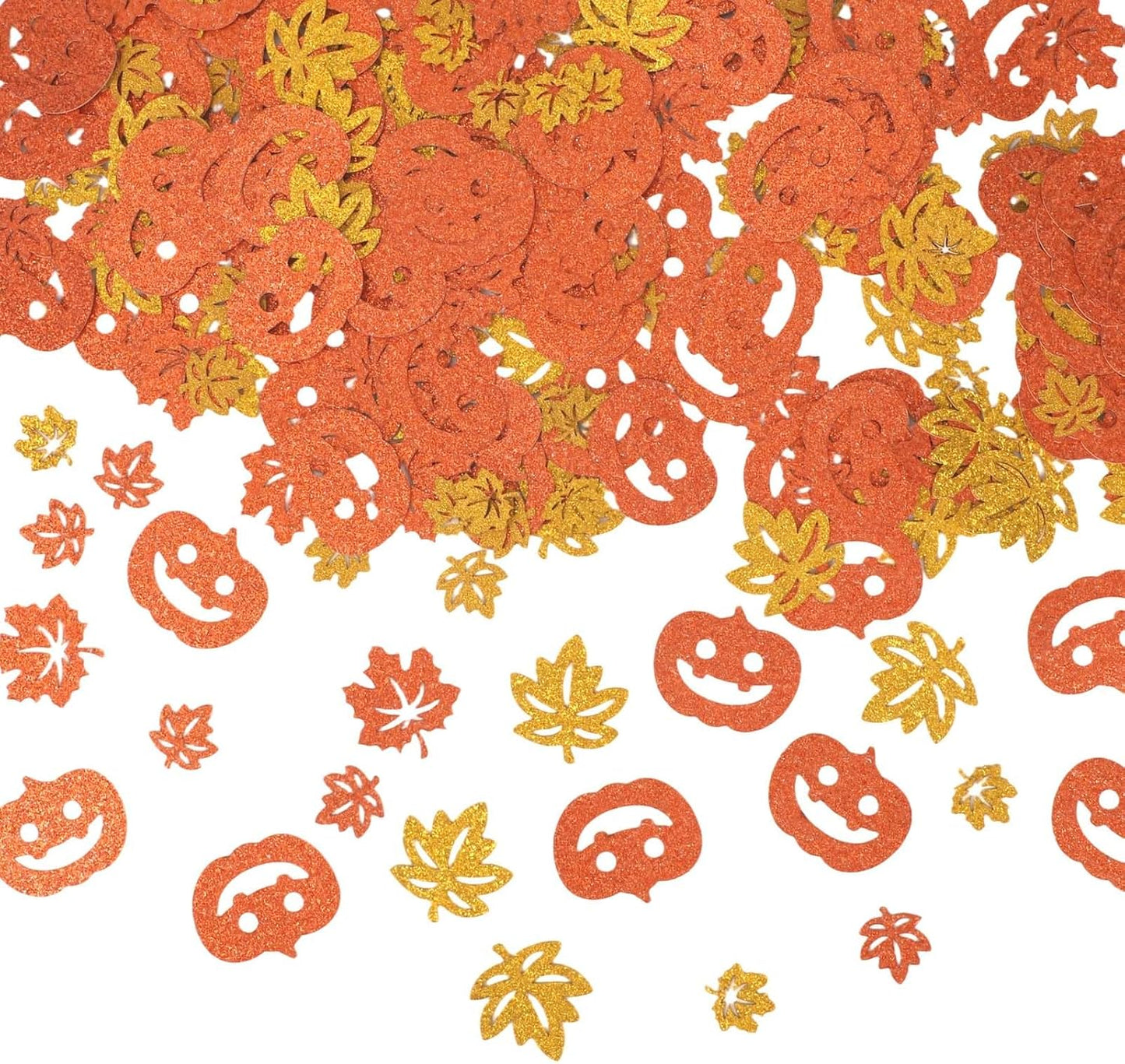 300pcs Fall Glitter Confetti, Autumn Maple Leaf Pumpkin Table Scatter for Thanksgiving Party Birthday Bridal Shower Harvest Decor