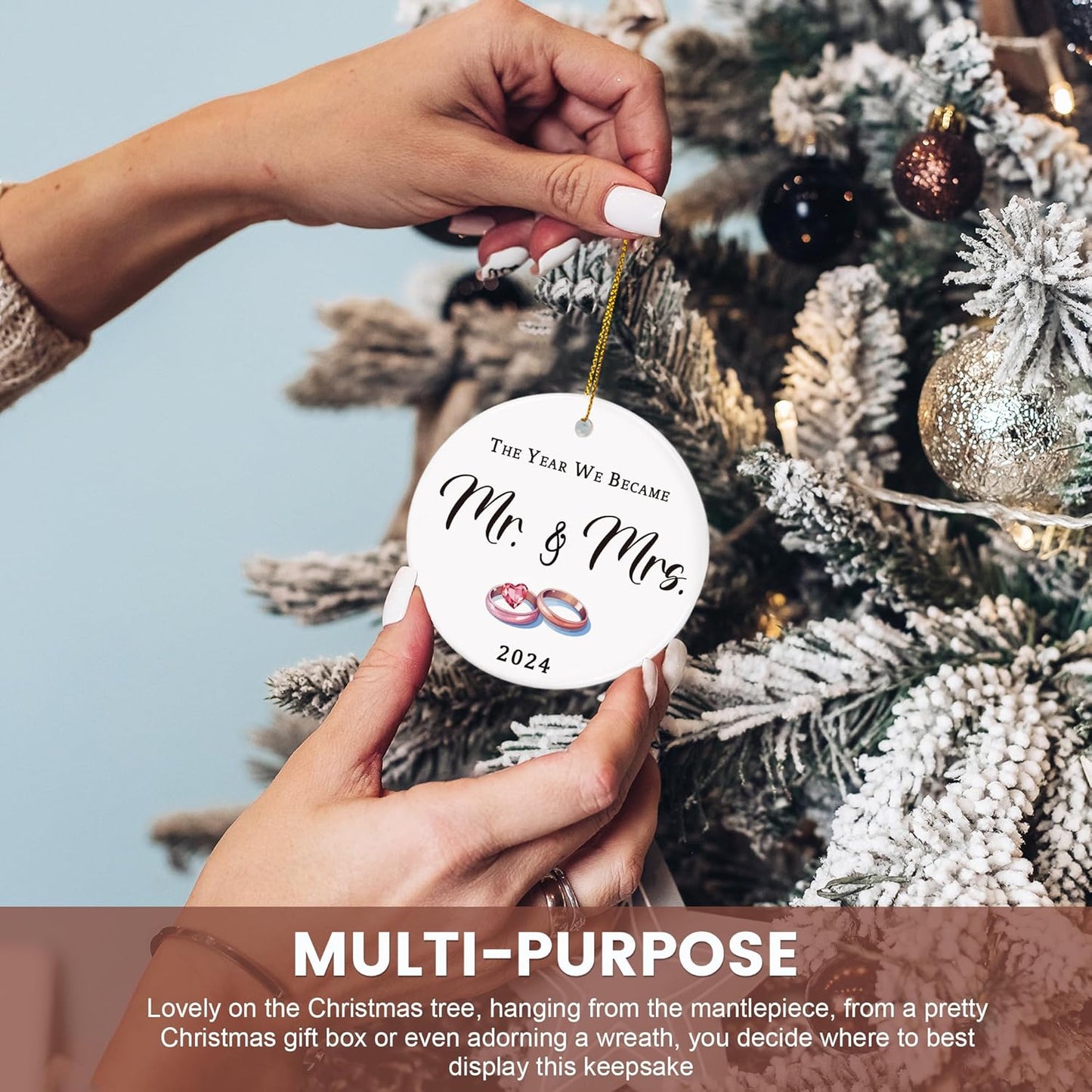 Wedding Gifts for Couples 2024, Mr and Mrs 1st Married Christmas Ornament, Bridal Shower Gift for Bride, Newlyweds (Ceramic)